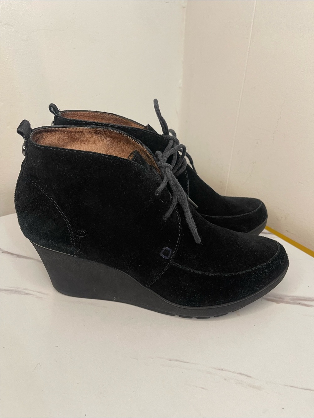 Donald J. Pliner Black Suede Wedge Ankle Booties Size 7M